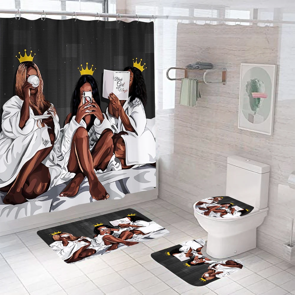 

Black girl magic bathroom rugs and mats sets with shower curtain African American