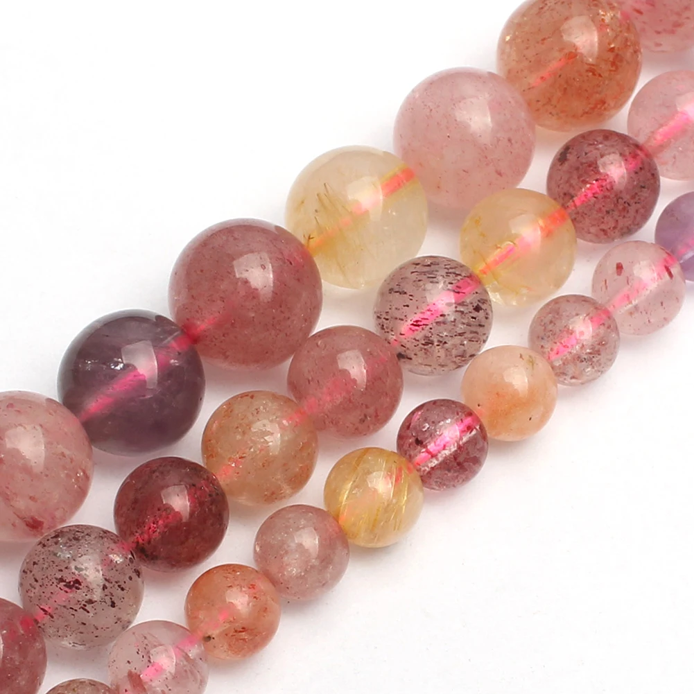 

Wholesale 6/8/10MM Mixed Color Super Seven Quartz Crystal Round Loose Stone Beads For Jewelry Making