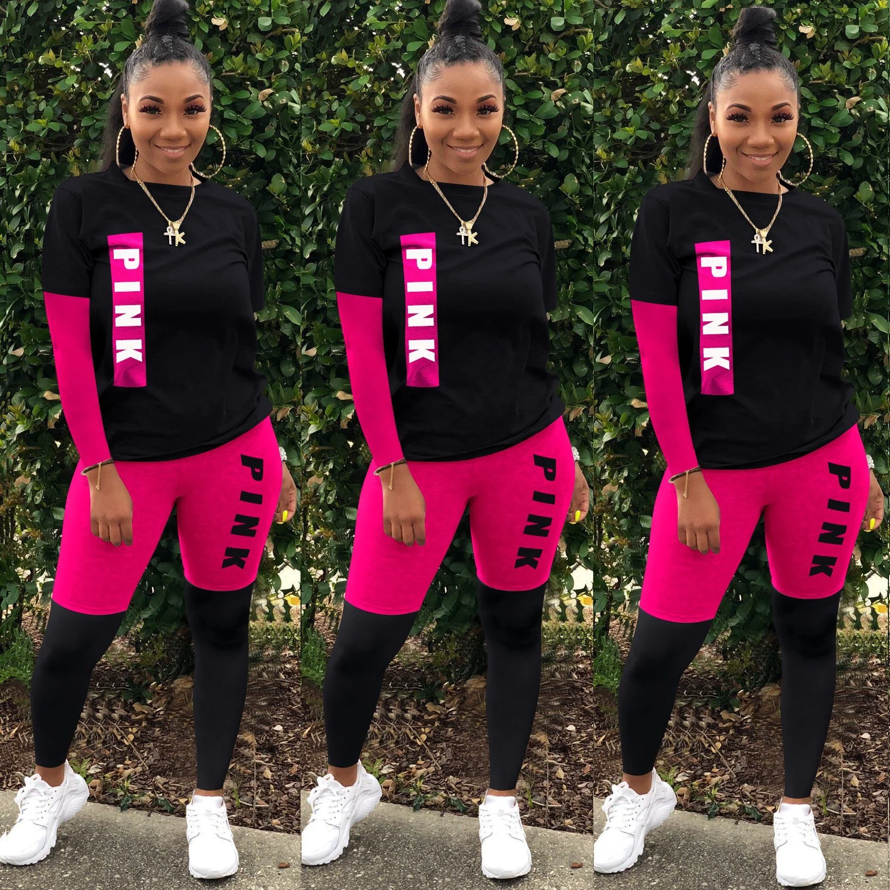 

AI88-6339 2020 Solid Color Letter Print Women Clothing Women Casual Spring Fashion Women Long Sleeve Sweater Slim Pants