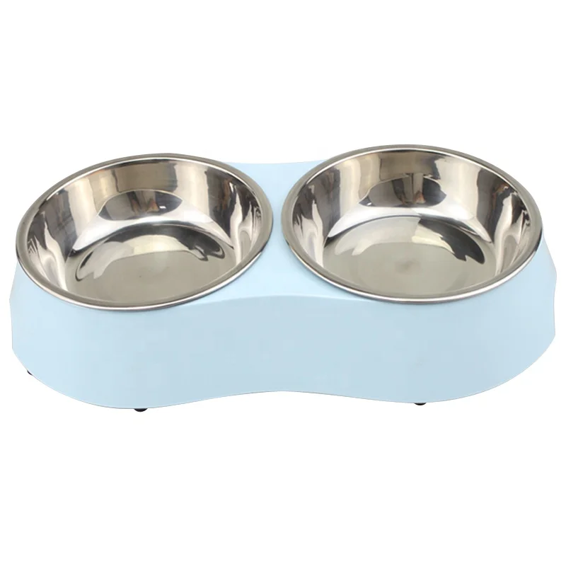 

Melamine durable customized double pet bowl with anti-slipping base