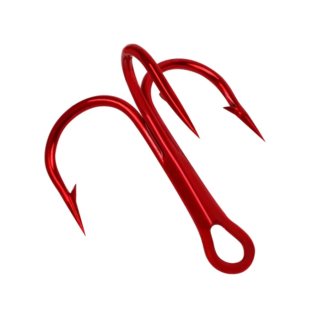 100pcs/pack #2 to #10 High Carbon Steel Red Treble Hook Big Game Saltwater Fishing Hook with Barbed