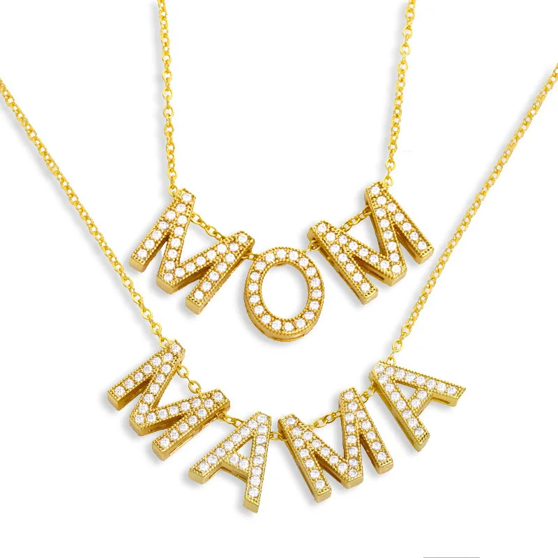 

Mother Day Gift Zircon Gold Plated Mama Copper Necklaces Letter Mom Pendant Necklace