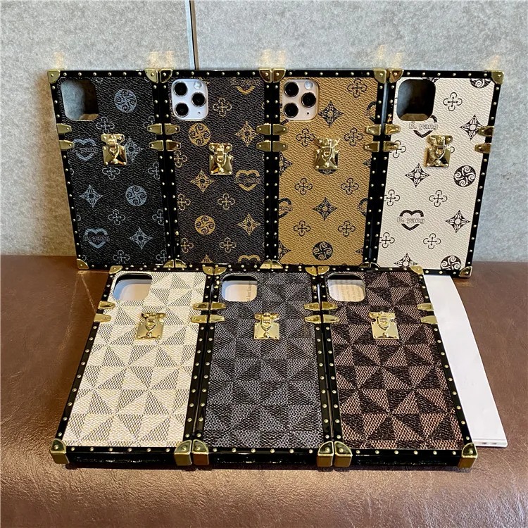 

Luxury Square PU Leather Case Fashion Geometric Vintage Lattice Leather Phone Cover For iphone 11 11pro max