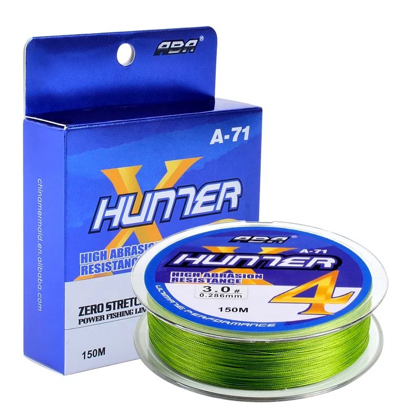 

Hunter 150m super pe 4 strand floating coated multifilament fishing braid line, Green,gray,yellow,blue,multi