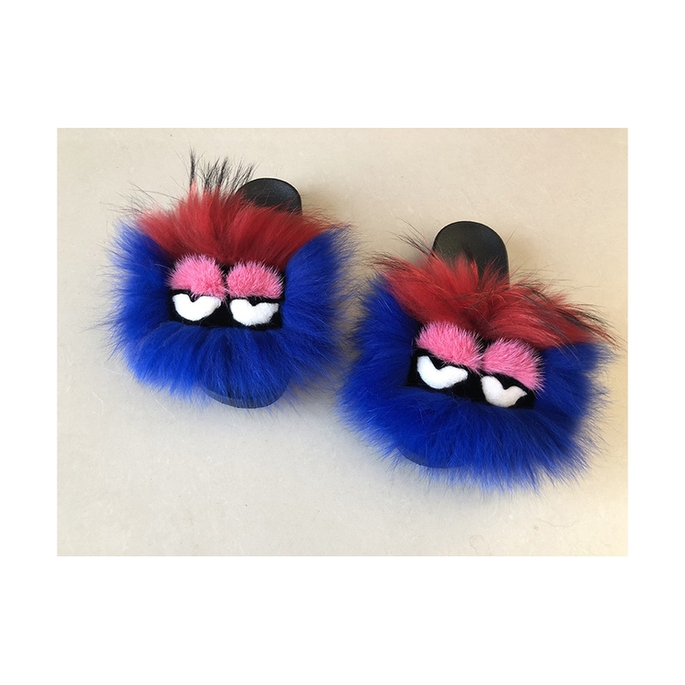 

Fashionable fox fur and thick-soled outer wear little monster slippers