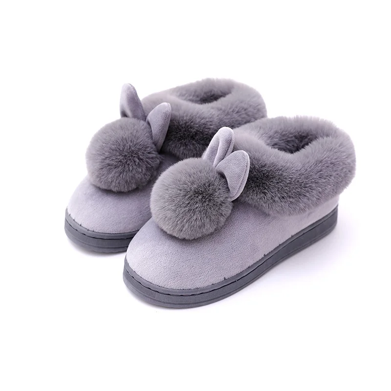 

Couple Thick Soled Thermal Winter Slippers Cotton Wool Fluff Slides Warm Non-Skid Indoor Outdoor Fur Snow Shoes, Solid color