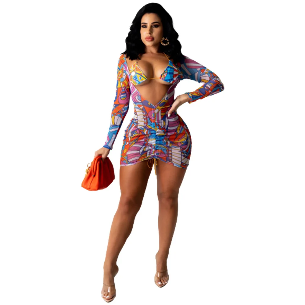 

10502-SW77 women clothing color- blocking bikini design top skirt 2 piece set sehe fashion, 1 colors