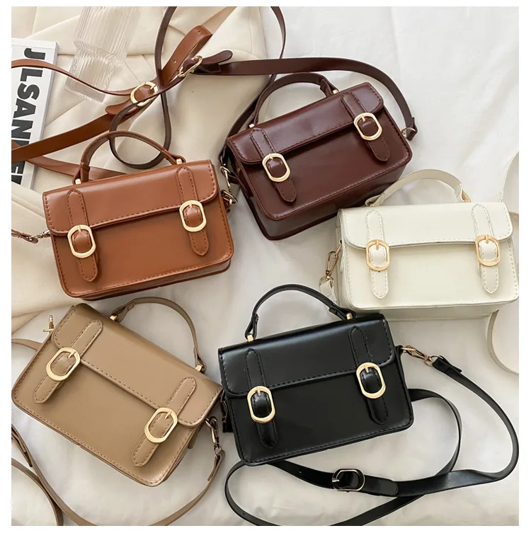 

2021 Retro Satchel Ladies Crossbody Sling Bags Pu Leather Women Purses Handbags Square Female Bag