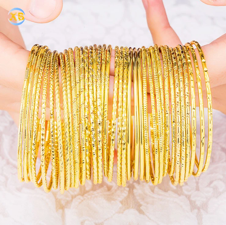 

Fashion 60-65mm Diam Women 24K Gold Brass Closed Single Bracelet Bangle, As pic