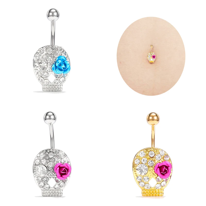 

HOVANCI Drop shipping belly rings stainless steel skull design flower crystal navel ring belly rings body jewelry