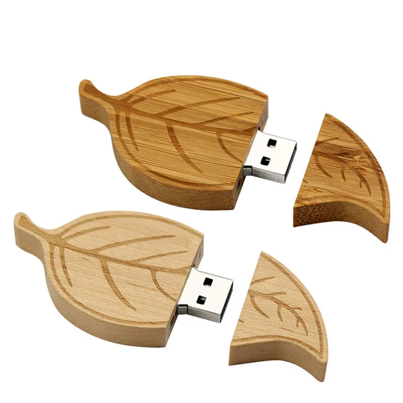

custom logo eco-friendly wooden wood bamboo leaf leaves shape USB flash memory stick pen drives for promotions gifts giveaways
