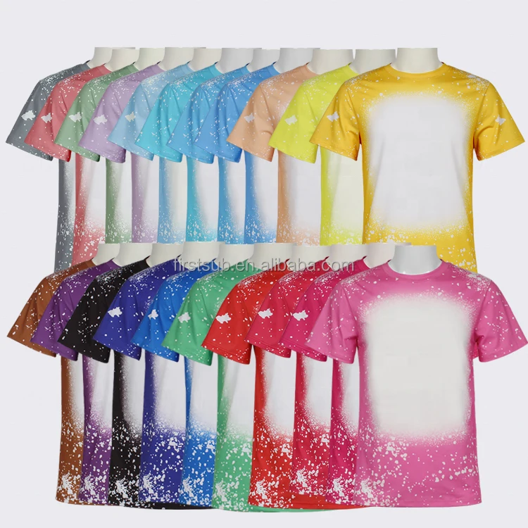 

Custom unisex 100% polyester short sleeve sublimated bleached shirts sublimation blank shirt faux bleach, Customized colors