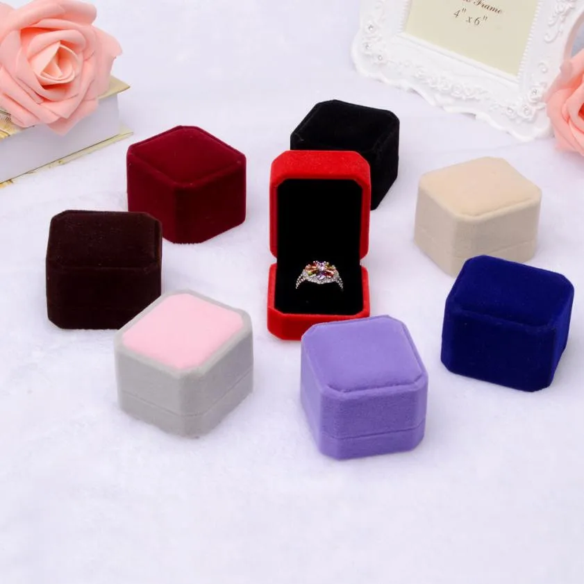 

Customized logo Wedding Velvet Earrings Ring Box Jewelry Display Case Gift boxes, Blue,pink,gray,black,red,purple