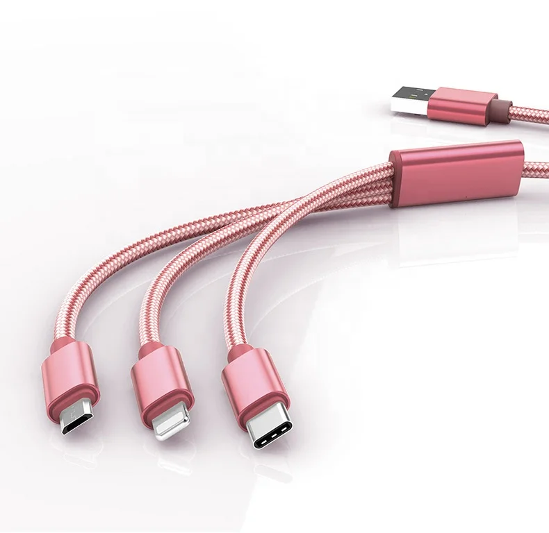 

Fast Charging 3in1 Portable 1M 2M mulit MicroType-c iphone Cable Quick Charger USB Cable for Mobile Phone, Gold/pink/red/black/silver