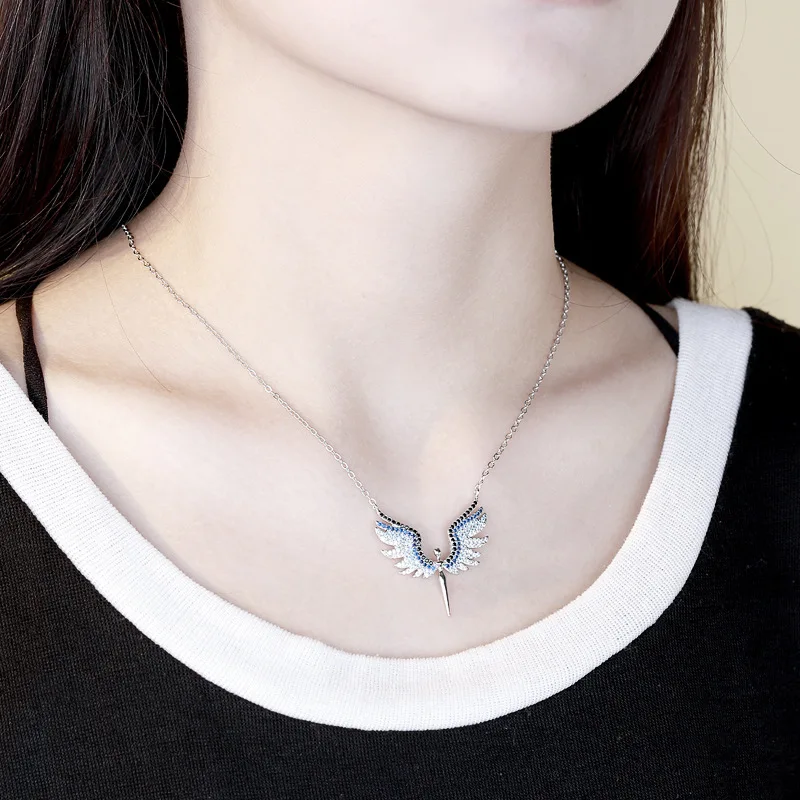 

Factory wholesale Design Angle Wings Pendant 925 Sterling Silver Choker Necklace Jewelry For Women Girls