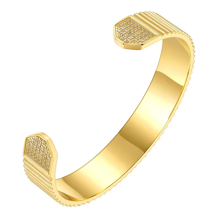 

Latest High Quality 18K Gold Plated Stainless Steel Jewelry Striped Zircon Loop Opening Bracelet B212255