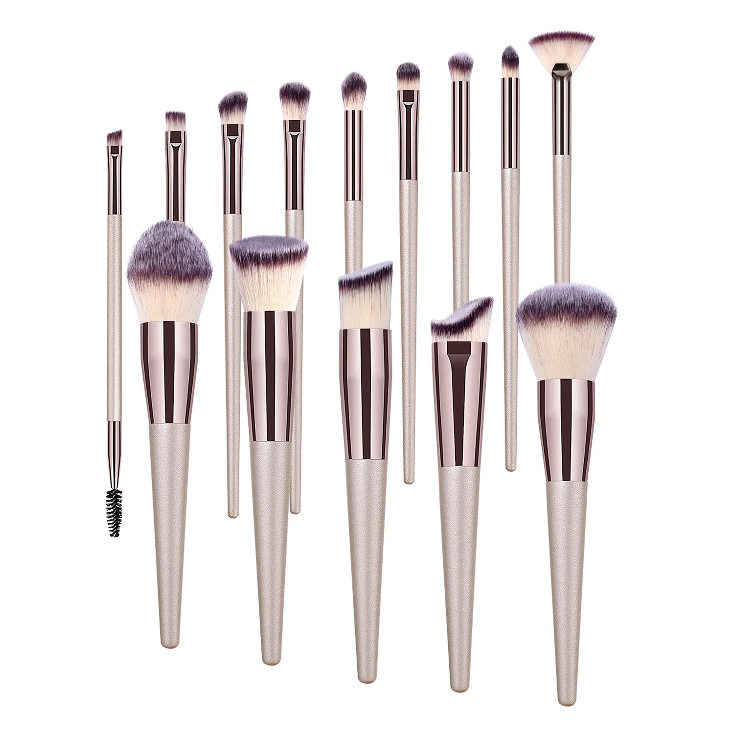 

Champagne Gold Premium Synthetic Tapered Handle Custom 14 pcs Cosmetic Kit Blending Face Eyeshadow Makeup Brushes Set, Single color