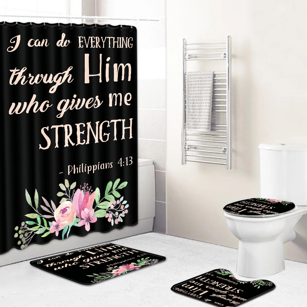 

Bible sentences scripture printed shower curtain and bath mat sets for bathroom