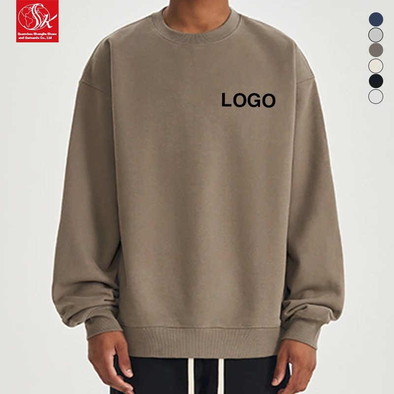 Trendy Brand Men's 450g Fleece-Lined Round-Neck Sweater Solid Color Thickened Dropped-Shoulder Pullover Heavy-Duty Autumn Wear