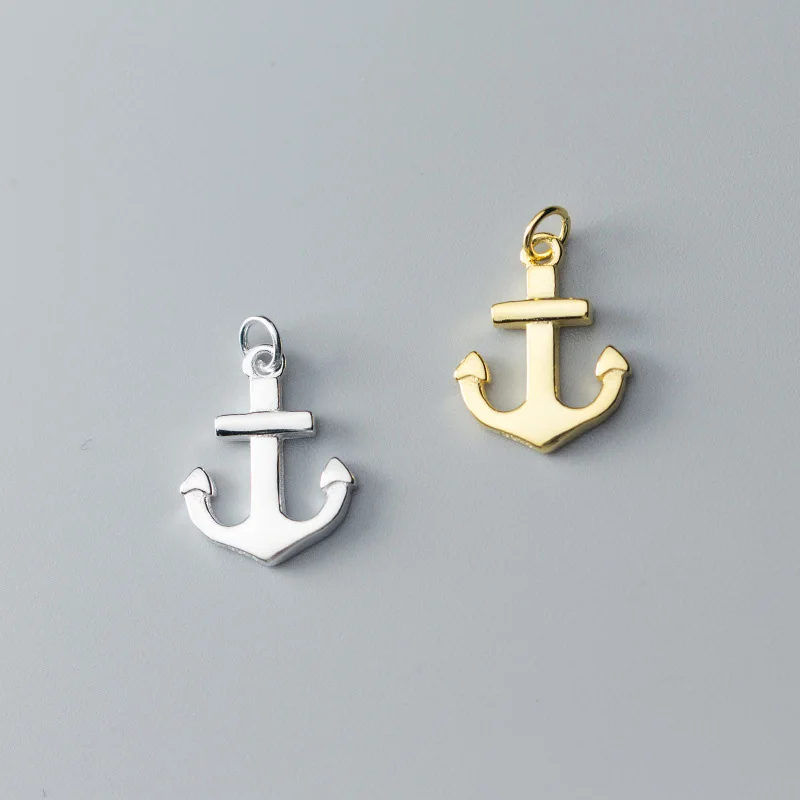 Hertiny Simple Sterling Silver Anchor Charm 12mm Rudder Charms for Jewelry Making