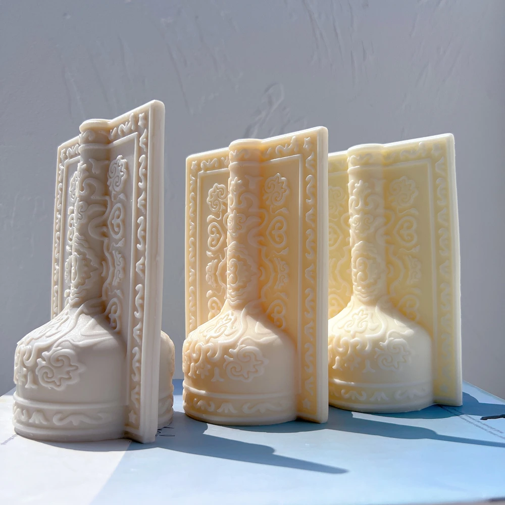 Rectangle Double Vase Candle Mold Emboss Details Silicone Mould Home Decorative Soy Wax Mold