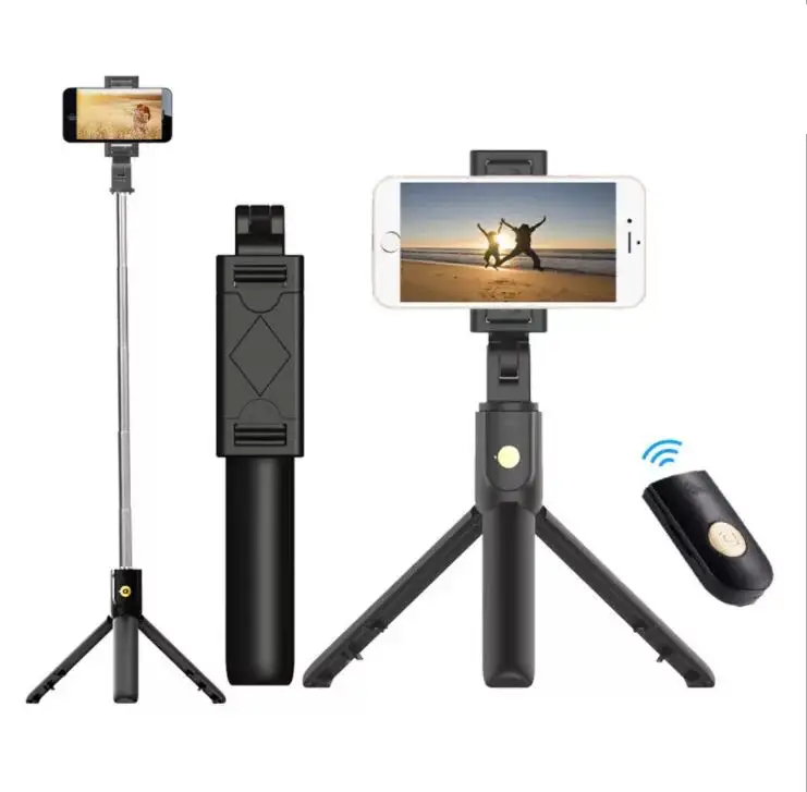 

Portable Selfie Stick With Built-in Tripod Stand Bluetooth Remote Shutter Selfie Stick Tripod For Smartphone, Black/white