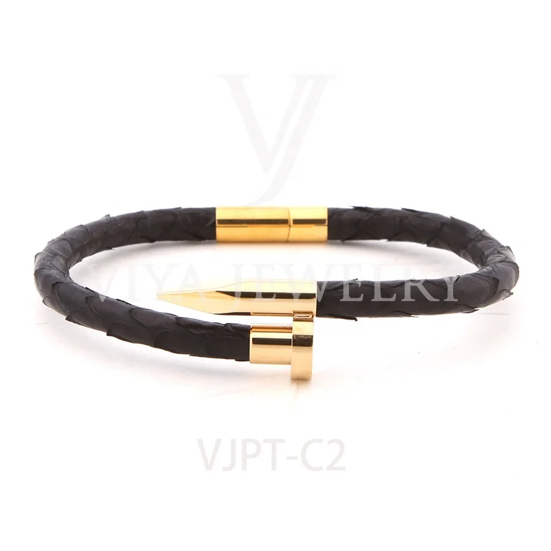 

Luxury metal custom friendship bracelets genuine python men bracelets & bangles