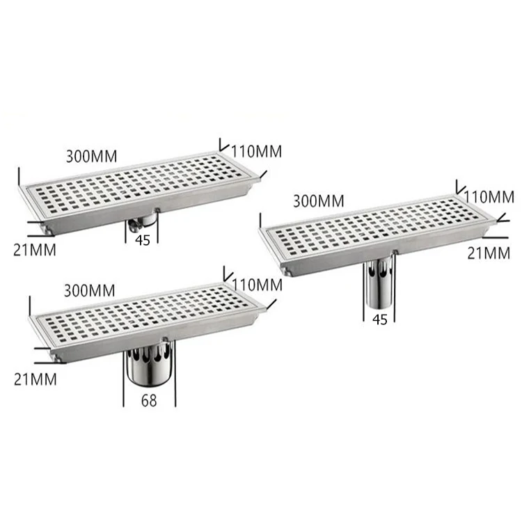 Factory Wholesale Stainless Steel Floor Drain Sewer Rectangular Grid Drains Bathroom Drainage