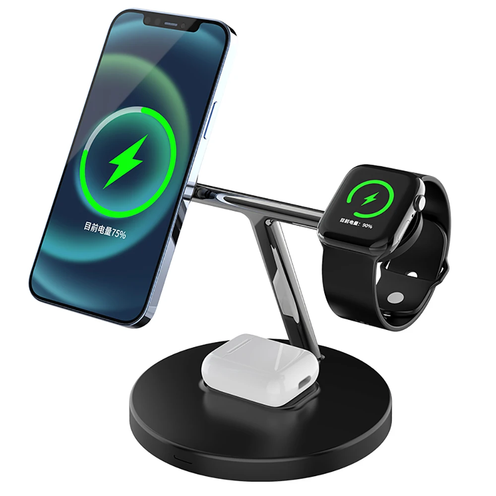 

Free Shipping Mobile Magnetic 15W Wireless Charger For iPhone Phone For Watch Wireless Headset 3 in 1 Wireless Fast Charger
