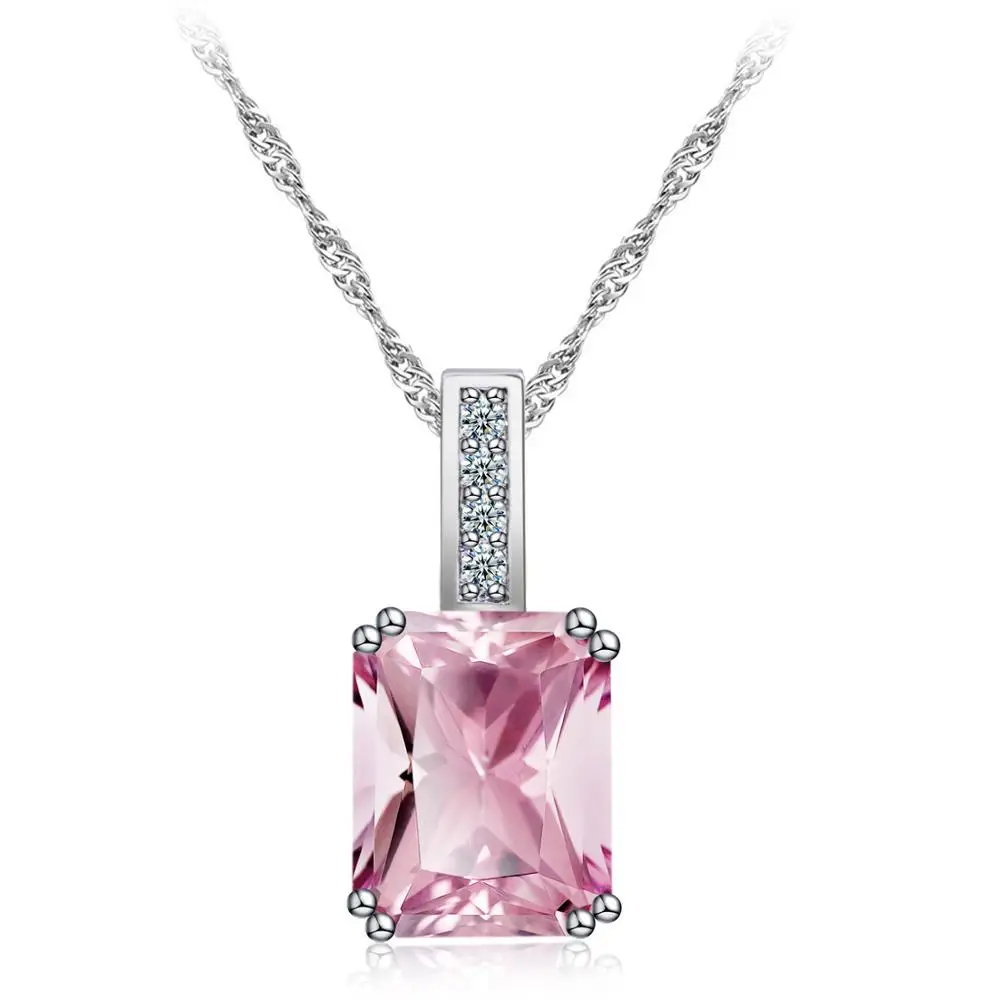 

New Deign Pink Square Cubic Zirconia Necklace Pink Purple Blue CZ Crystal Square Necklace for Girls, Picture