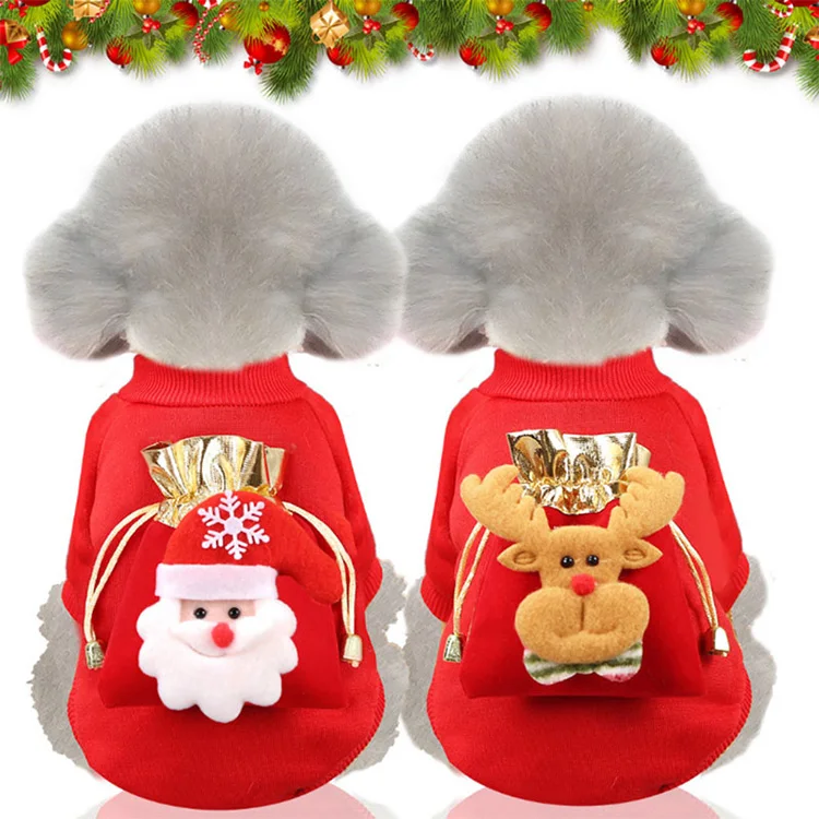 

Christmas Dog Clothes blessing bag pocket old man cat autumn winter warm sweater dog christmas clothes for dog