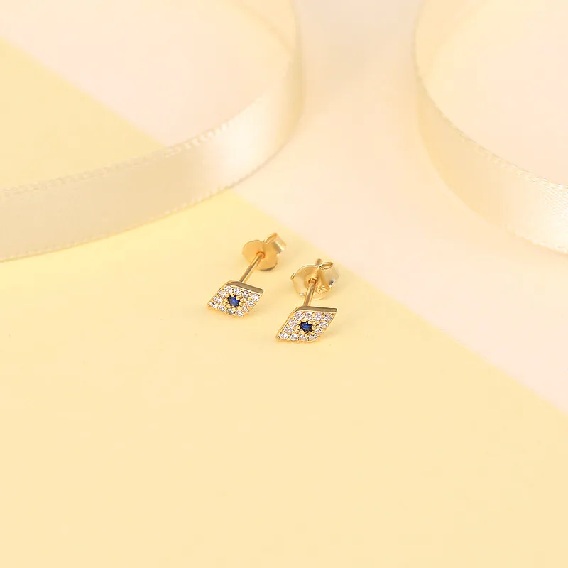

Wholesale womens eye shape 5A zircon 18K gold plated pure 925 sterling silver stud earrings jewelry