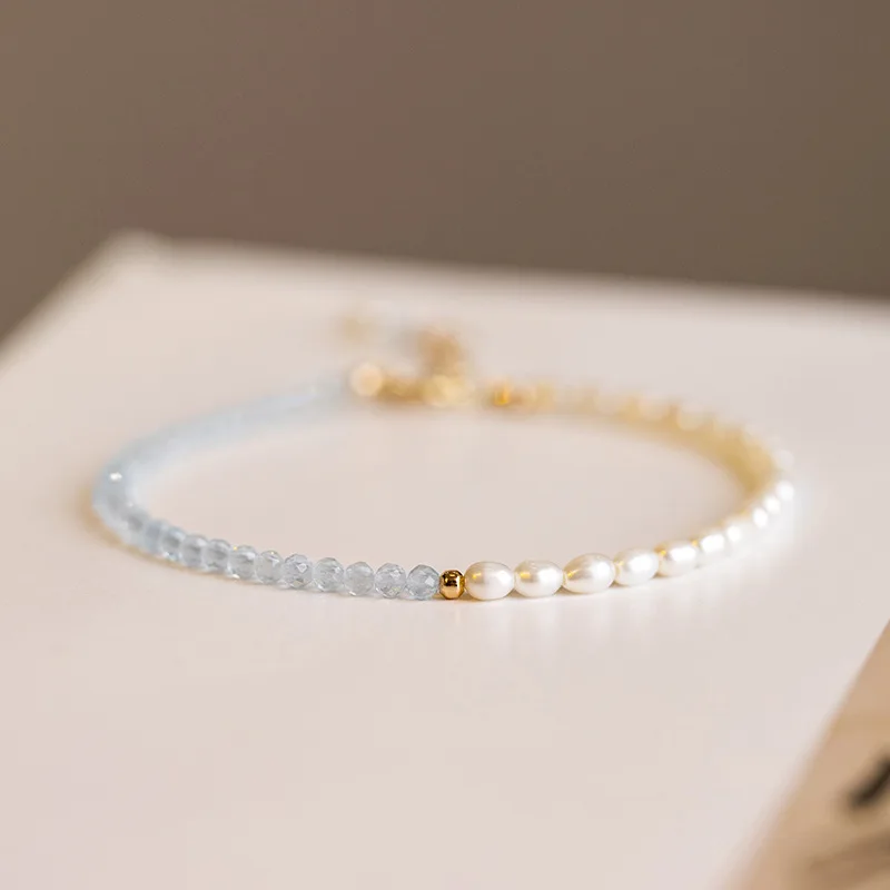 

wholesale elegant handmade women Korean trendy simple personality natural aquamarine string freshwater pearl bracelet