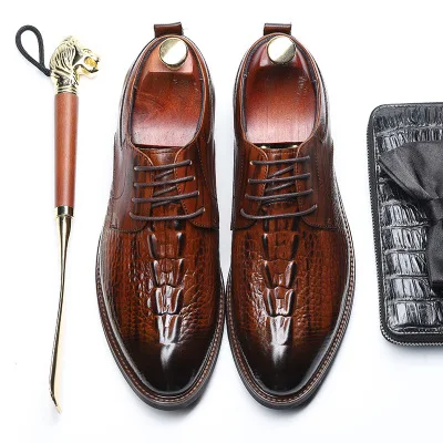 
Crocodile Grain Black Genuine Leather Oxfords Mens Dress Shoes 