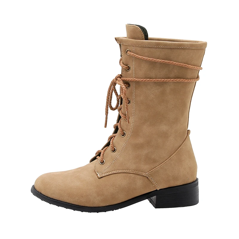 

Winter lace-up with round head for leisure Thick-heeled women's booties