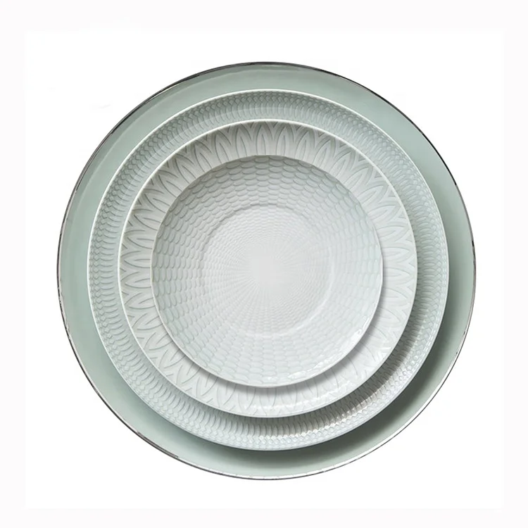 

Wholesale Ceramic Fruit Dinner Plate Wedding Rental Bone China Dinner Plate Dish With Gold Rim