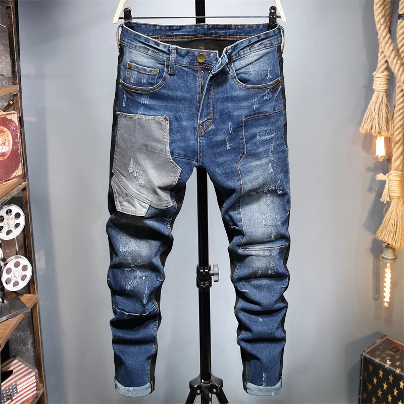 

AIPA Relaxed Fit Ripped Patchwork Straight Men Denim Jeans, Customized color