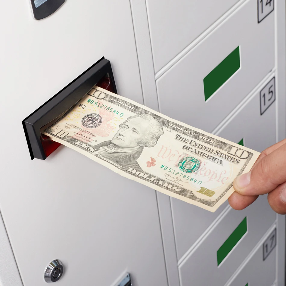 
Floor standing metal locker cell phone charging station with 18 bay in white 