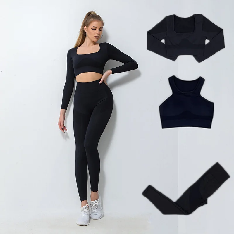 

Energy Seamless Yoga Set Sport Outfit For Woman Gym Clothing Fitness Long Sleeve Crop Top High Waist Leggings Running Sportswear