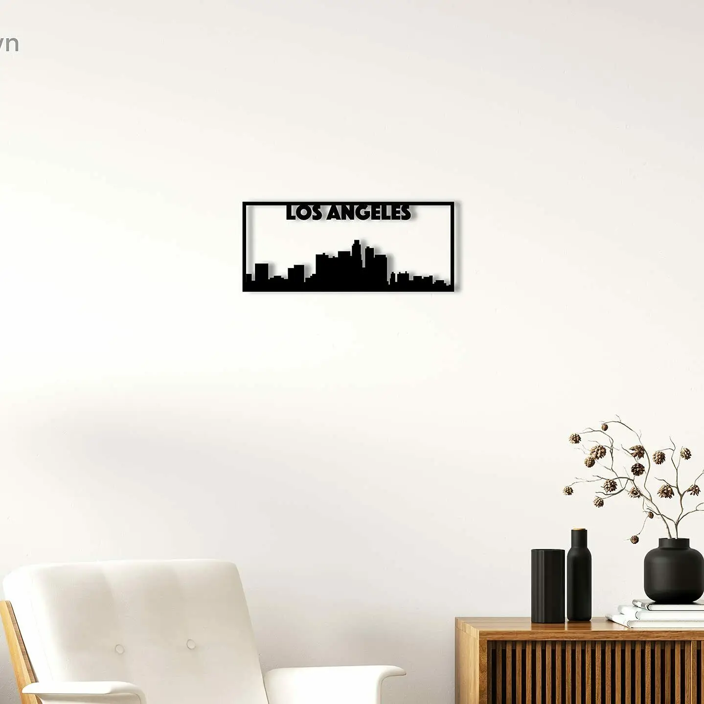 

Los Angeles City Skyline Landscape Home Decor Metal Art Wall Sign, Black