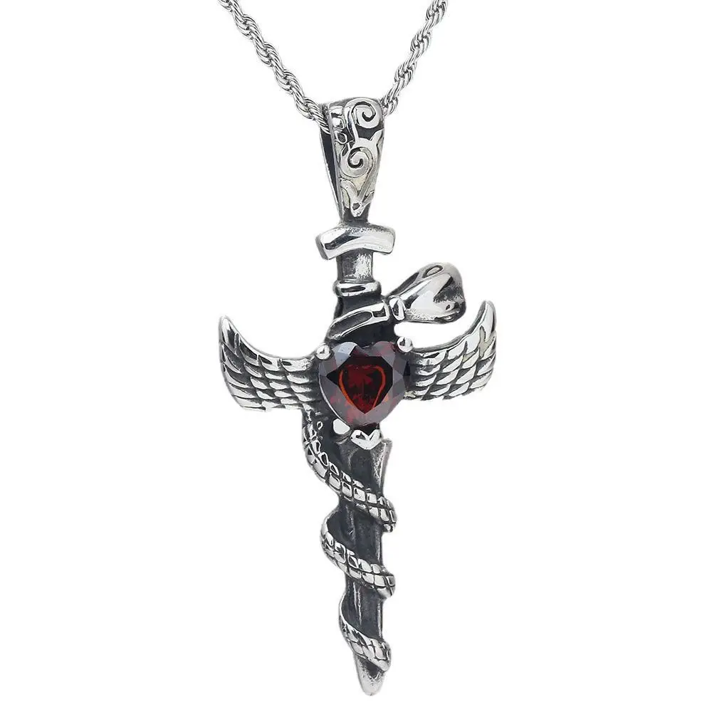 

Vintage jewelry stainless steel serpent snake sword necklace for men