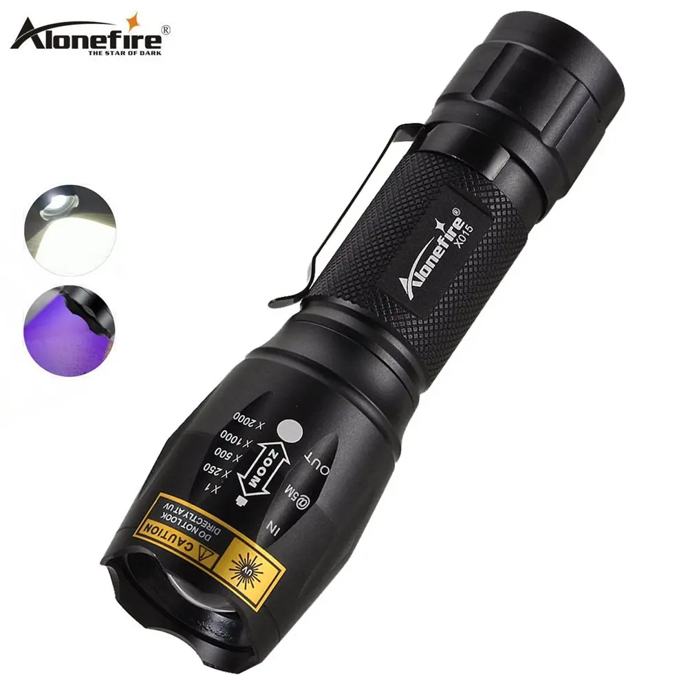 

Alonefire X015 SST20+UV 395nm 2 IN 1 Led Zoom flashlight Ultra violet Cat Dog Pet Scorpion Money Check Powerful Lighting Light