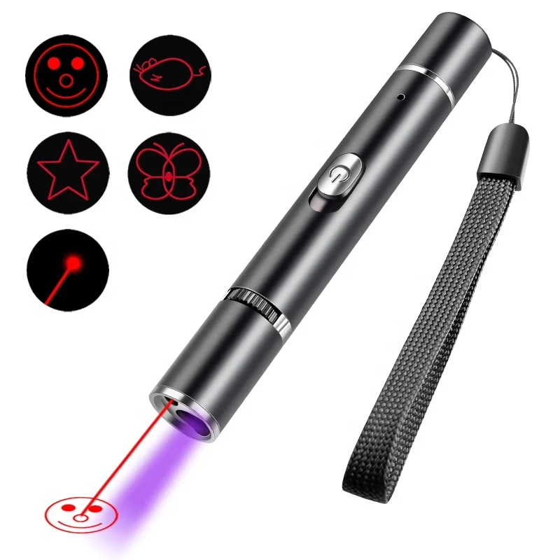 

2021 Cat Interactive Toy LED Laser Ultraviolet And Infrared Laser Teaser Cat Rechargeable Flashlight USB Charge Laser Pattern, Red laser+purple light