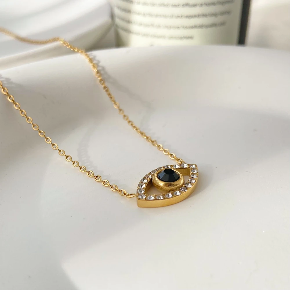 

Fashion jewelry stainless steel plated 18K Devil Eye Black Eye pendant necklace for women