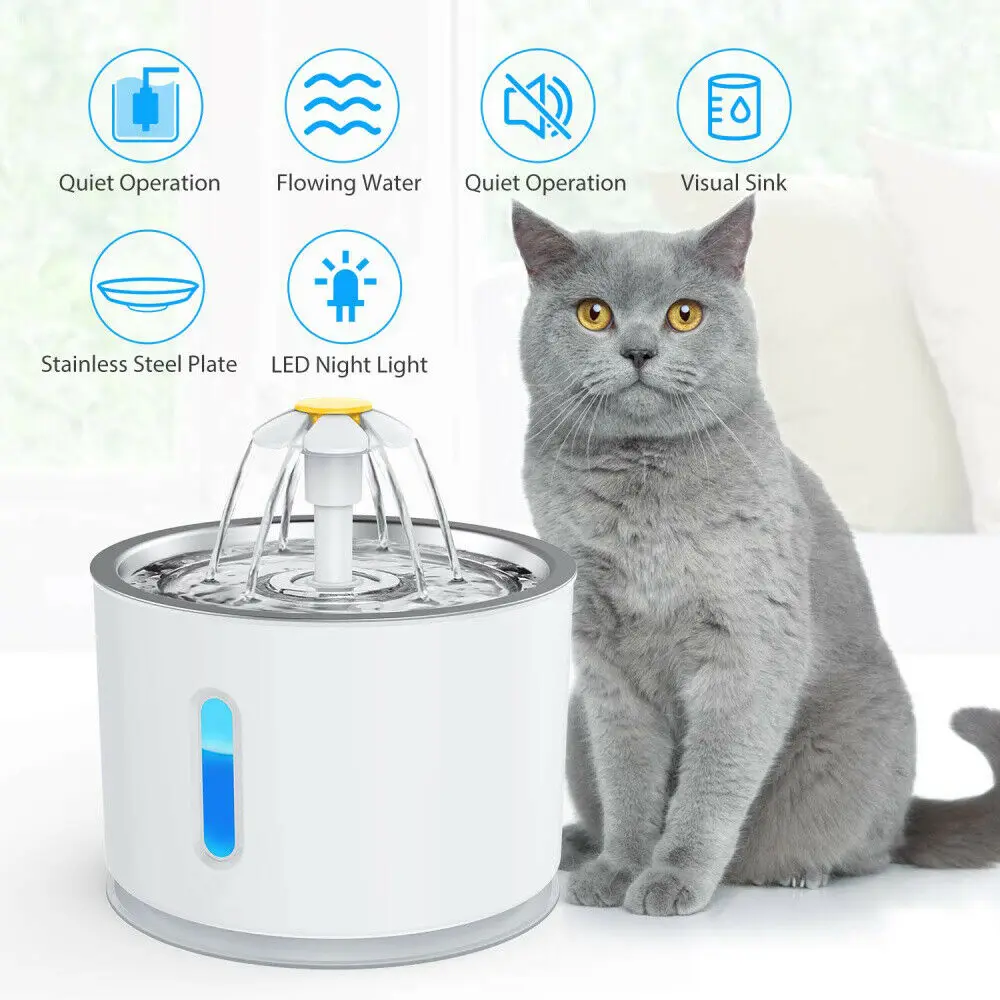 

2.4L Automatic Fountain LED Electric Mute Water Feeder USB Drinker Bowl Pet Drinking Dispenser For Cat Dog
