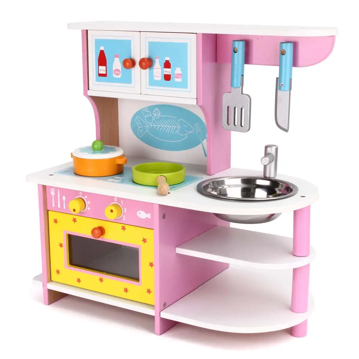 Kids Childrens Pink Girls Role MDF Play Kitchen Pretend Cooking rich colorful 