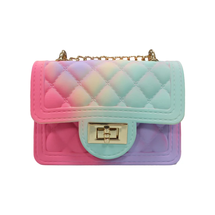 

Rainbow Mini Cross Body Bag Gold Chain For Daily Life PVC Jelly Purses, Customized