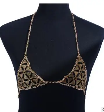 

2019 Sexy Halter Geometric Triangle Body Chain Barletta Beach Summer Chic Women Bra Accessories Club Hand maker Gold Bra Chains