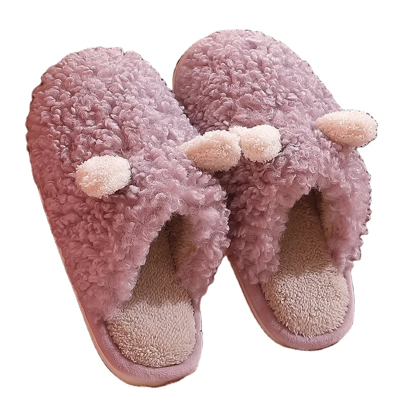 

Fuzzy Winter Home Slipper Filp Flop Ladies Shoes Slippers Non-Slip Plush Rubber Slides, Solid color