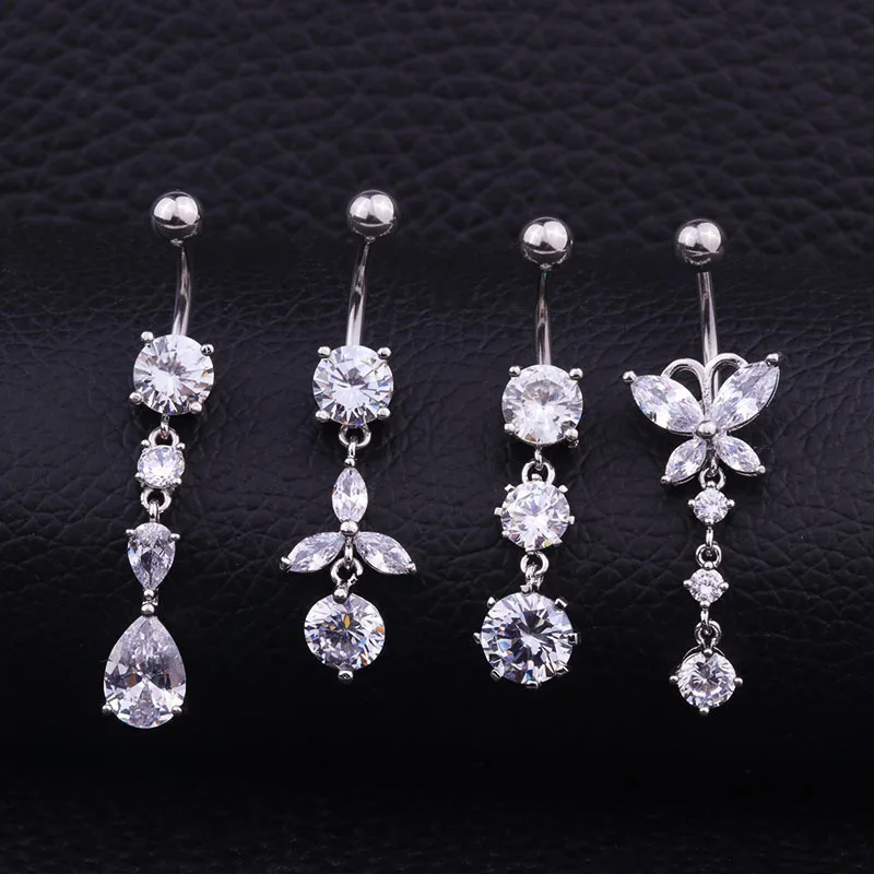 

Sexy Dangle Belly Bars Belly Button Rings Belly Piercing CZ Crystal Flower Body Jewelry Navel Piercing Rings
